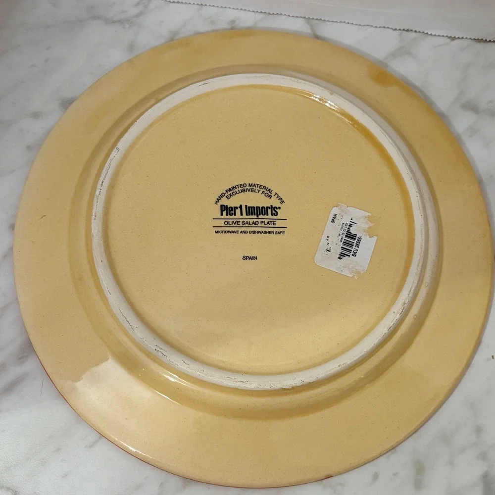 Pier 1 Imports Olive Salad Plate Hand Painted Spain Red Yellow Ceramic 9 Inch